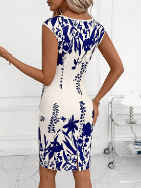 Vestido Tubinho Midi Justo Estampado Floral Com Decote Reto