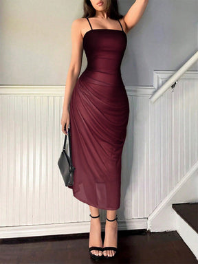 Vestido Midi Slip Dress Justo Draped Lateral Elegante
