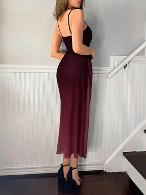 Vestido Midi Slip Dress Justo Draped Lateral Elegante