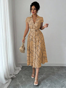 Vestido Midi Chemise Estampado Com Cinto Ajustável
