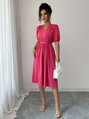Vestido Midi Evasê Liso Estilo Casual Sofisticado