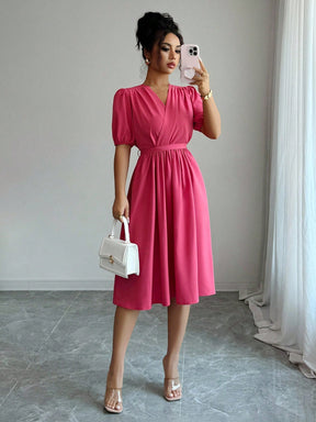 Vestido Midi Evasê Liso Estilo Casual Sofisticado