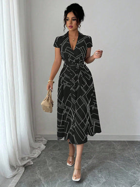 Vestido Midi Chemise Estampado Com Cinto Ajustável