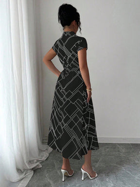Vestido Midi Chemise Estampado Com Cinto Ajustável