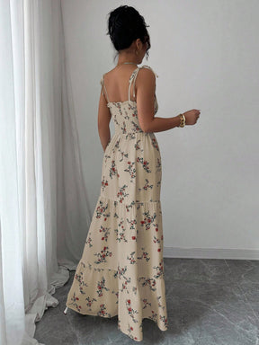 Vestido Longo Estampado Floral Com Alças Finas Ajustáveis