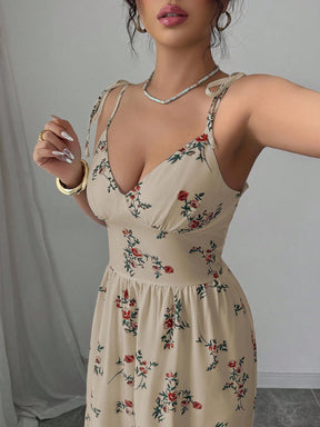 Vestido Longo Estampado Floral Com Alças Finas Ajustáveis