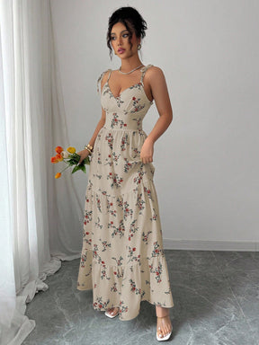 Vestido Longo Estampado Floral Com Alças Finas Ajustáveis