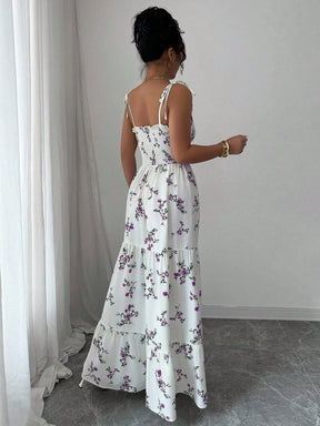 Vestido Longo Estampado Floral Com Alças Finas Ajustáveis