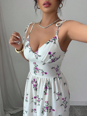 Vestido Longo Estampado Floral Com Alças Finas Ajustáveis