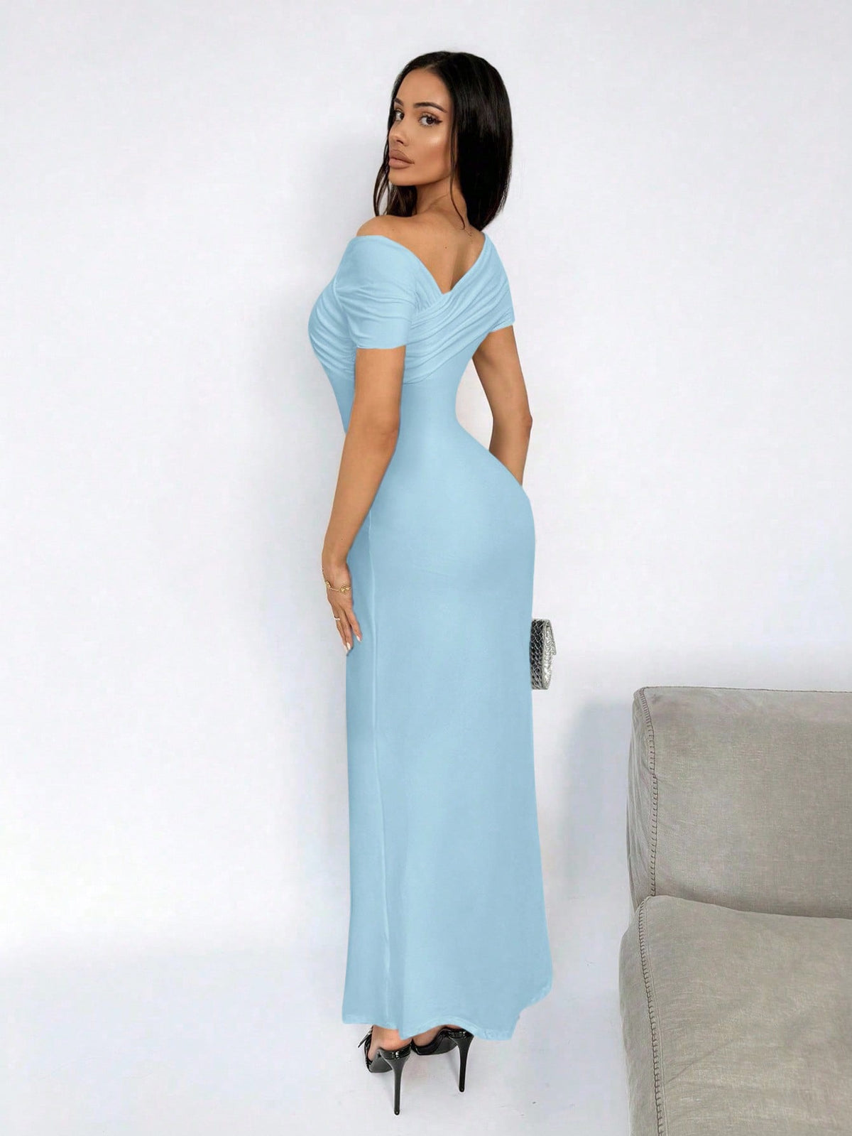 Vestido Longo Ombro A Ombro Justo Elegante Sofisticado
