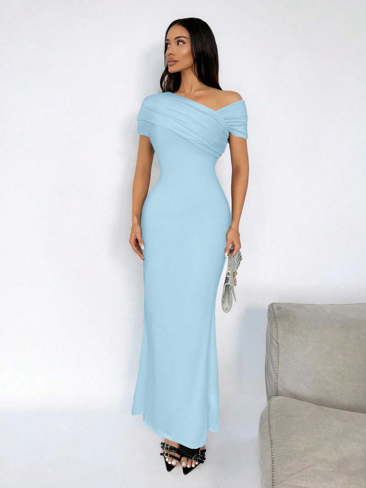 Vestido Longo Ombro A Ombro Justo Elegante Sofisticado