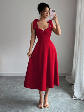 Vestido Elegante Decote Coração Com Saia A-Line