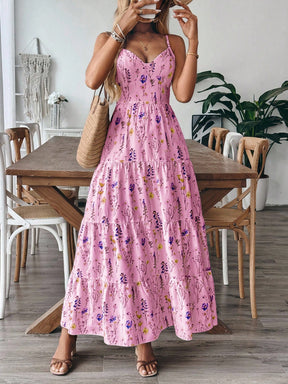 Vestido Longo De Alças Com Estampa Floral E Laço Nas Costas