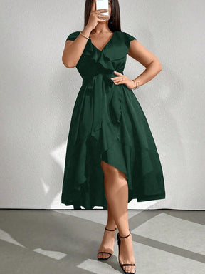 Vestido Midi Envelope Assimétrico Com Faixa