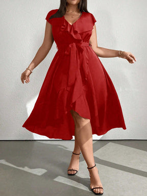 Vestido Midi Envelope Assimétrico Com Faixa