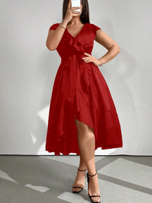Vestido Midi Envelope Assimétrico Com Faixa