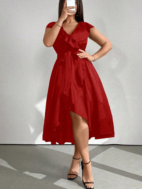 Vestido Midi Envelope Assimétrico Com Faixa