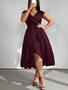 Vestido Midi Envelope Assimétrico Com Faixa