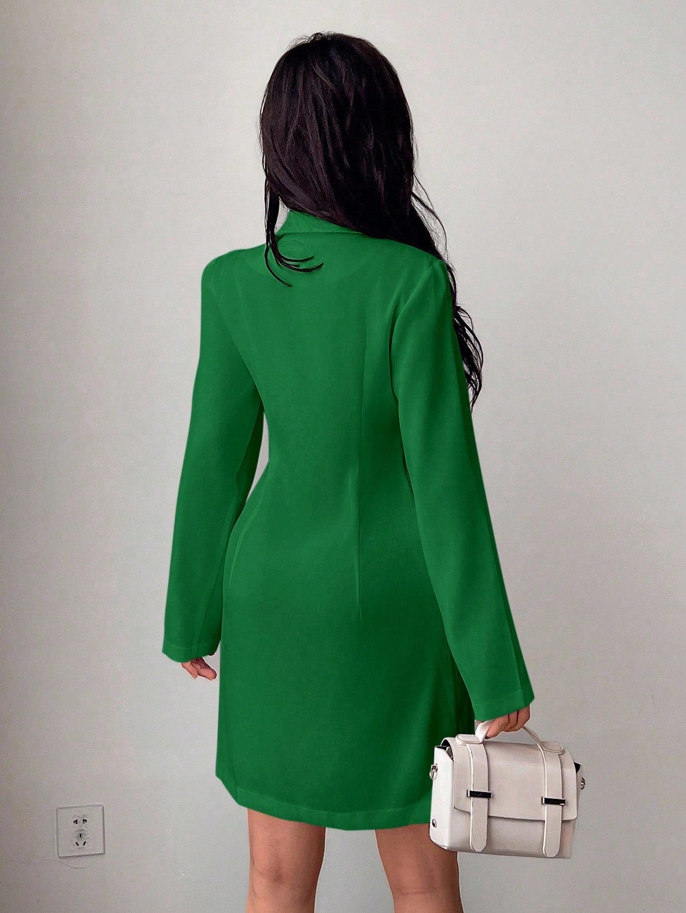 Vestido Blazer Curto Alfaiataria Manga Longa Com Botões