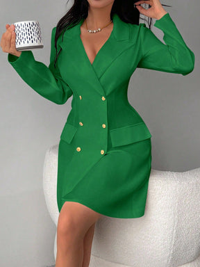 Vestido Blazer Curto Alfaiataria Manga Longa Com Botões