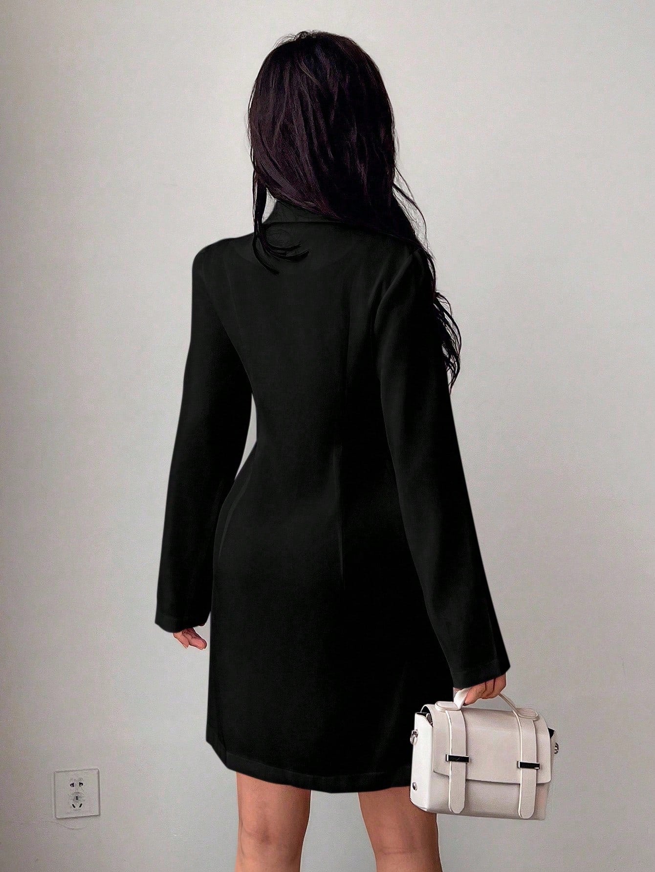 Vestido Blazer Curto Alfaiataria Manga Longa Com Botões