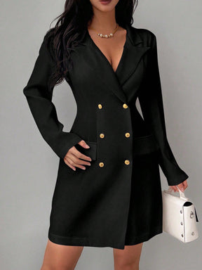 Vestido Blazer Curto Alfaiataria Manga Longa Com Botões