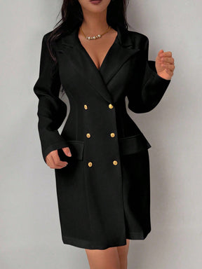 Vestido Blazer Curto Alfaiataria Manga Longa Com Botões