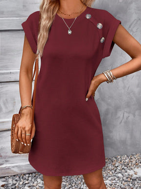 Vestido Curto Casual Com Botões Decorativos
