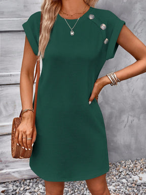 Vestido Curto Casual Com Botões Decorativos