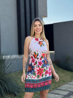 Vestido Curto Evasê Estampado Floral Com Alças Finas