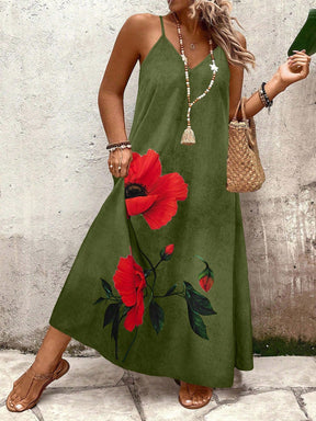 Vestido Longo Estampado Floral Alças Finas Estilo Boho