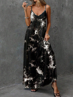Vestido Longo Estampado Alças Finas Estilo Casual