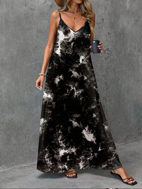 Vestido Longo Estampado Alças Finas Estilo Casual