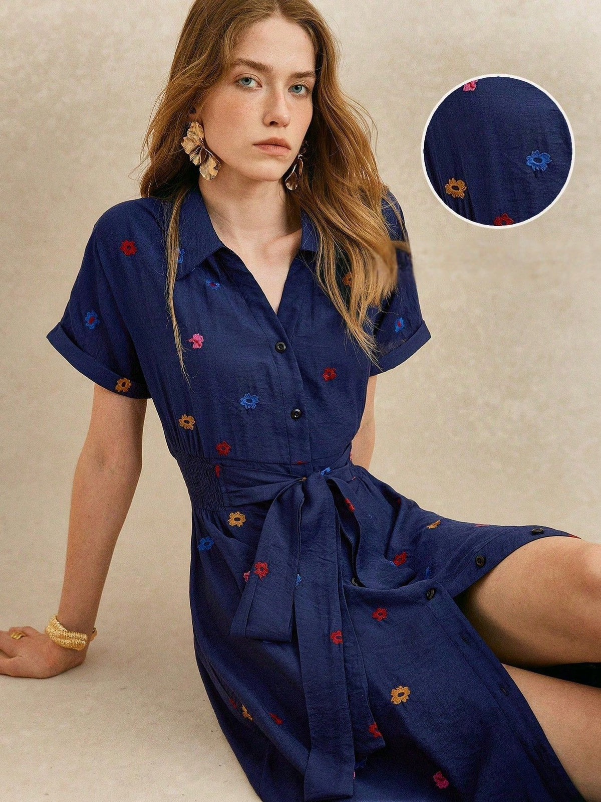 Vestido Midi Camisa Feminino Elegante Com Botões