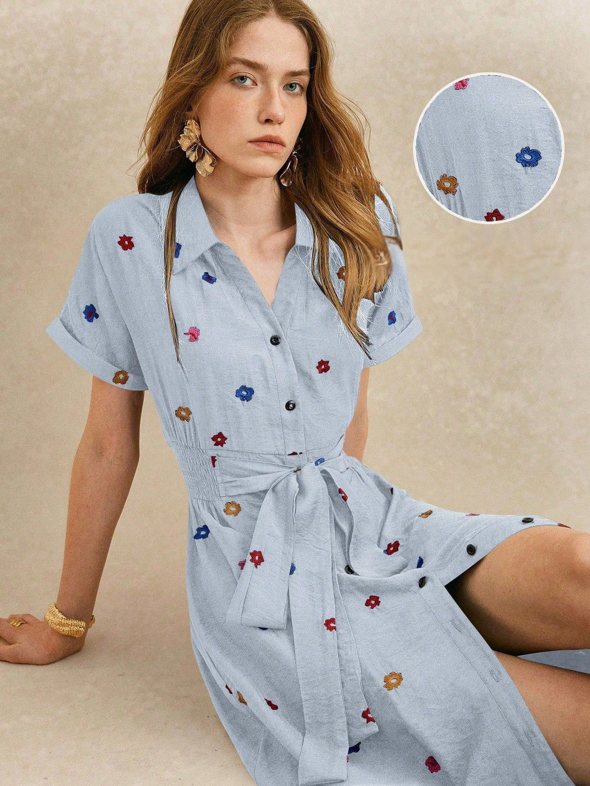 Vestido Midi Camisa Feminino Elegante Com Botões