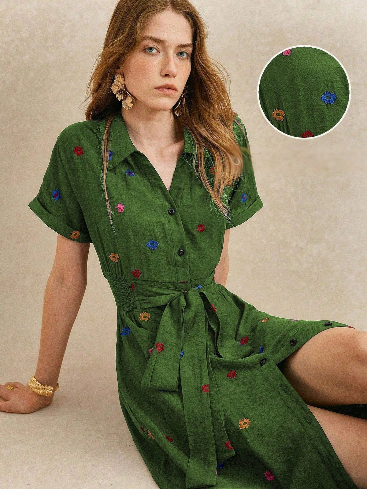 Vestido Midi Camisa Feminino Elegante Com Botões