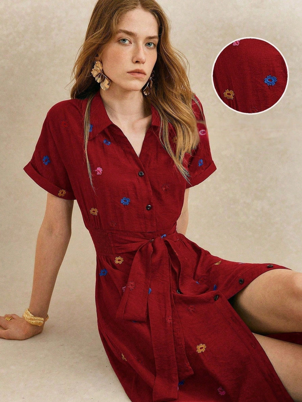 Vestido Midi Camisa Feminino Elegante Com Botões