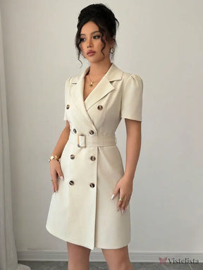 Vestido Blazer Curto Alfaiataria Com Cinto E Botões Vestido Blazer Curto Alfaiataria Com Cinto E Botões