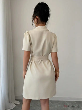 Vestido Blazer Curto Alfaiataria Com Cinto E Botões Vestido Blazer Curto Alfaiataria Com Cinto E Botões