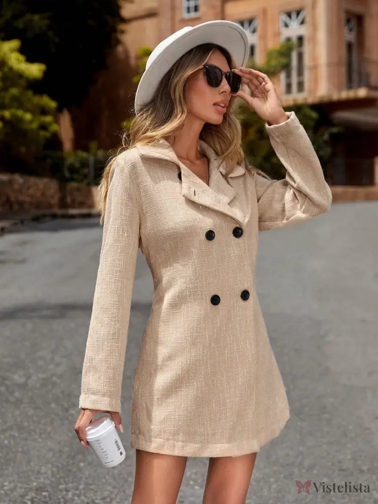 Vestido Blazer Curto Alfaiataria Elegante Com Botões Vestido Blazer Curto Alfaiataria Elegante Com Botões
