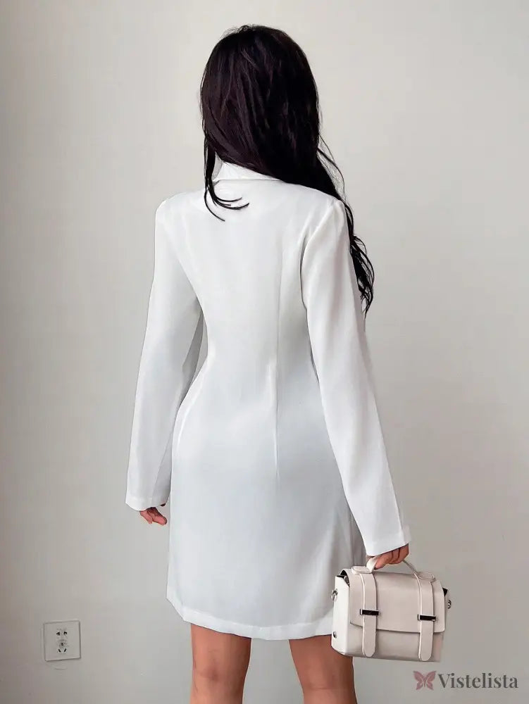 Vestido Blazer Curto Alfaiataria Manga Longa Com Botões Vestido Blazer Curto Alfaiataria Manga Longa Com Botões