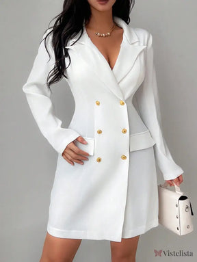 Vestido Blazer Curto Alfaiataria Manga Longa Com Botões Vestido Blazer Curto Alfaiataria Manga Longa Com Botões