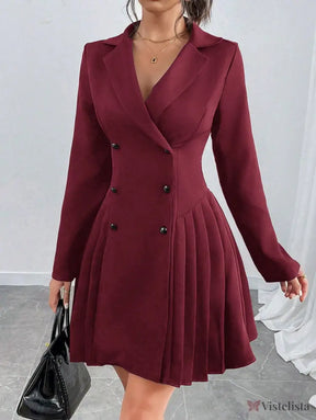 Vestido Blazer Curto Alfaiataria Plissado Com Botões Vestido Blazer Curto Alfaiataria Plissado Com Botões