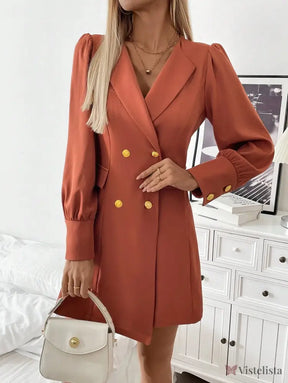 Vestido Blazer Curto Elegante Com Manga Bufante E Botões Vestido Blazer Curto Elegante Com Manga Bufante E Botões