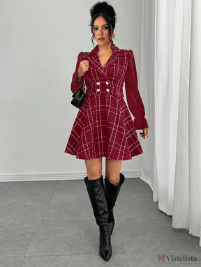 Vestido Blazer Curto Rodado Com Manga Longa E Botões Vestido Blazer Curto Rodado Com Manga Longa E Botões