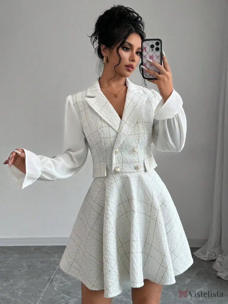 Vestido Blazer Curto Rodado Com Manga Longa E Botões Branco / PP Vestido Blazer Curto Rodado Com Manga Longa E Botões