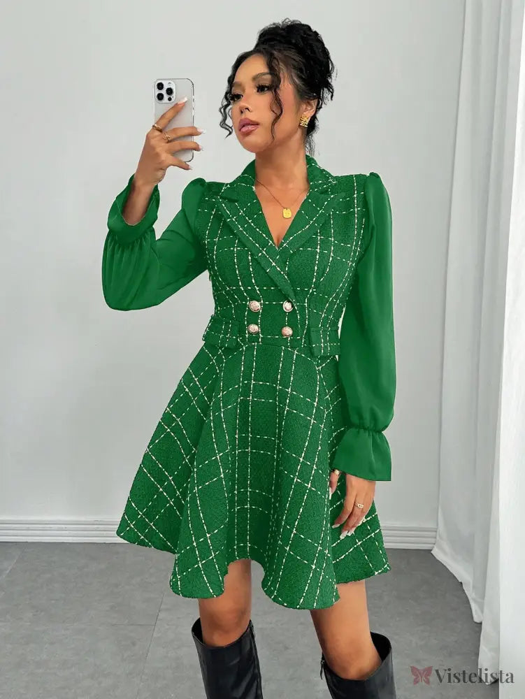 Vestido Blazer Curto Rodado Com Manga Longa E Botões Verde / PP Vestido Blazer Curto Rodado Com Manga Longa E Botões