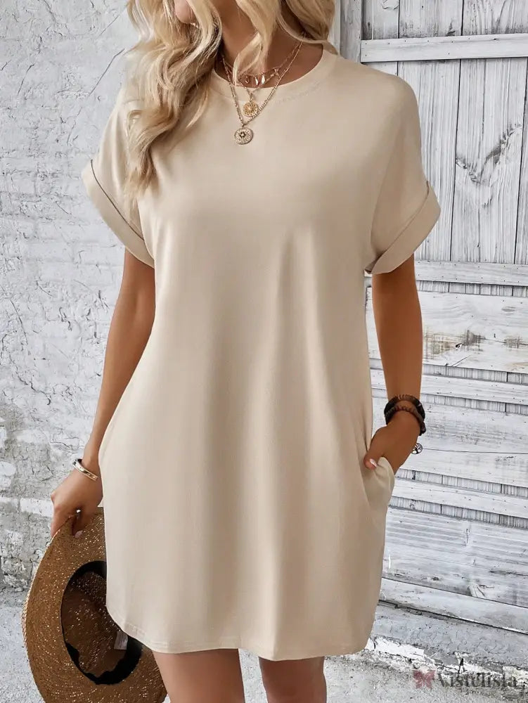 Vestido Curto Básico Verde Com Bolsos Laterais Damasco / PP Vestido Curto Básico Verde Com Bolsos Laterais