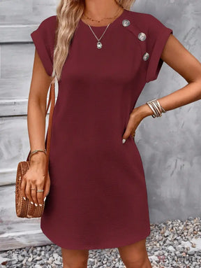 Vestido Curto Casual Com Botões Decorativos Vestido Curto Casual Com Botões Decorativos