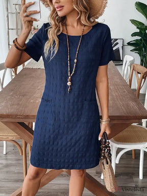Vestido Curto Casual Texturizado Com Bolsos Vestido Curto Casual Texturizado Com Bolsos